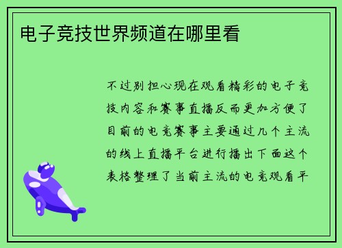 电子竞技世界频道在哪里看